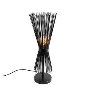 qazqa Ländliche Tischlampe schwarz - Besen - Schwarz