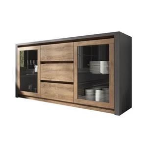 Meubella Dressoir Monaco - Eiken - Grijs - 140 cm - met glas