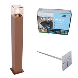 qazqa Außenleuchte 70 cm rostbraun mit Erdungsstift und Kabelmuffe - Dänemark - Rostbraun