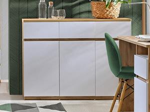 Mobistoxx Commode ARKEA 3 deuren 3 lades wit/wotan eik