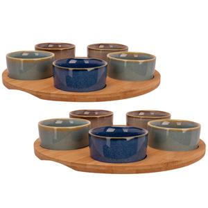 Cosy & Trendy Set van 2x stuks serveerplanken bamboe dia 25 cm met 10x luxe hapjes/saus/tapas schaaltjes -