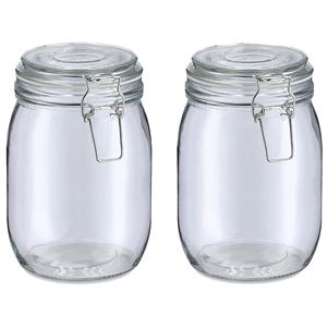 Zeller Voorraadpot/bewaarpot Alfie - 2x - 1L - glas - beugelsluiting - D11 x H17 cm -
