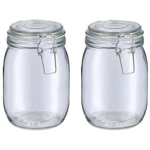 Zeller Voorraadpot/bewaarpot Alfie - 2x - 1L - glas - beugelsluiting - D11 x H17 cm -