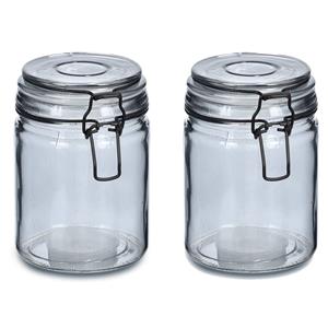 Zeller Voorraadpotten/bewaarpotten - 2x - 250 ml - grijs - glas - beugelsluiting - D8 x H10 cm -