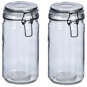 Zeller Voorraadpotten/bewaarpotten - 2x - 750 ml - grijs - glas - beugelsluiting - D10 x H15 cm -