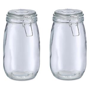 Zeller Voorraadpot/bewaarpot Alfie - 2x - 1.4L - glas - beugelsluiting - D11 x H22 cm -