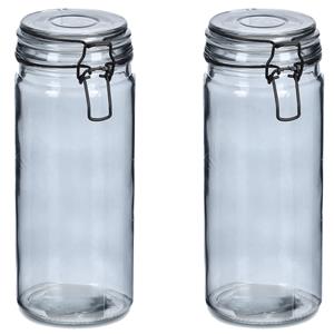 Zeller Voorraadpotten/bewaarpotten - 2x - 1L - grijs - glas - beugelsluiting - D10 x H20 cm -