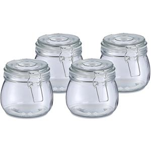 Zeller Voorraadpot/bewaarpot Alfie - 4x - 500 ml - glas - beugelsluiting - D11 x H11 cm -