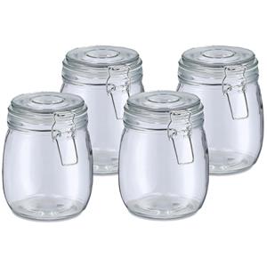 Zeller Voorraadpot/bewaarpot Alfie - 4x - 750 ml - glas - beugelsluiting - D11 x H14 cm -