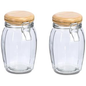 Zeller Voorraadpotten/bewaarpotten - 2x - 1.2L - glas - met beugelsluiting - D12 x H19 cm -