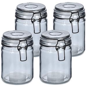 Zeller Voorraadpotten/bewaarpotten - 4x - 250 ml - grijs - glas - beugelsluiting - D8 x H10 cm -