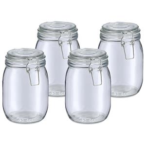Zeller Voorraadpot/bewaarpot Alfie - 4x - 1L - glas - beugelsluiting - D11 x H17 cm -