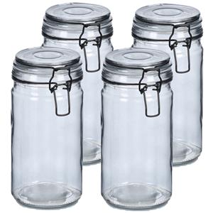 Zeller Voorraadpotten/bewaarpotten - 4x - 750 ml - grijs - glas - beugelsluiting - D10 x H15 cm -