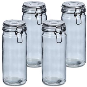 Zeller Voorraadpotten/bewaarpotten - 4x - 1L - grijs - glas - beugelsluiting - D10 x H20 cm -