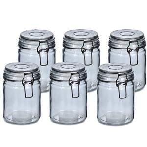 Zeller Voorraadpotten/bewaarpotten - 6x - 250 ml - grijs - glas - beugelsluiting - D8 x H10 cm -