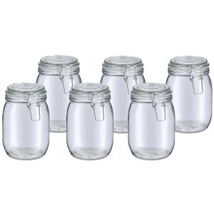 Zeller Voorraadpot/bewaarpot Alfie - 6x - 1L - glas - beugelsluiting - D11 x H17 cm -