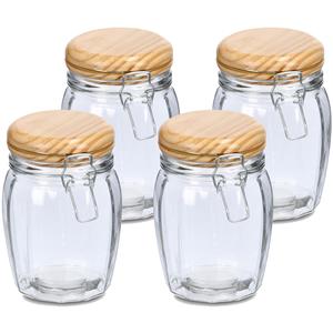 Zeller Voorraadpotten/bewaarpotten - 4x - 820 ml - glas - met beugelsluiting - D11 x H16 cm -