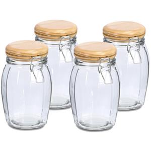 Zeller Voorraadpotten/bewaarpotten - 4x - 1.2L - glas - met beugelsluiting - D12 x H19 cm -