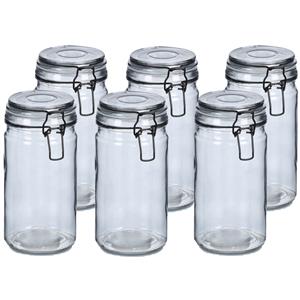 Zeller Voorraadpotten/bewaarpotten - 6x - 750 ml - grijs - glas - beugelsluiting - D10 x H15 cm -