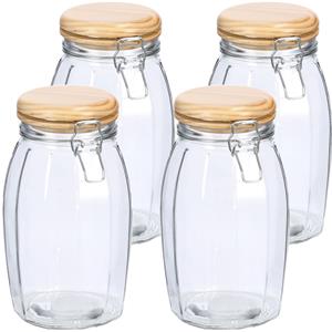 Zeller Voorraadpotten/bewaarpotten - 4x - 1.85L - glas - met beugelsluiting - D13 x H23 cm -