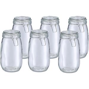 Zeller Voorraadpot/bewaarpot Alfie - 6x - 1.4L - glas - beugelsluiting - D11 x H22 cm -