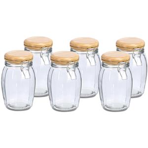 Zeller Voorraadpotten/bewaarpotten - 6x - 1.2L - glas - met beugelsluiting - D12 x H19 cm -