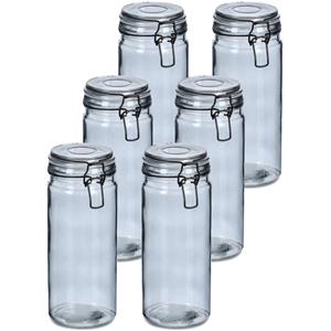 Zeller Voorraadpotten/bewaarpotten - 10x - 1L - grijs - glas - beugelsluiting - D10 x H20 cm -