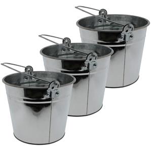 Set van 3x stuks emmer van zink 5 liter zilver 16 x 21 cm -