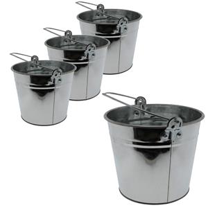 Set van 4x stuks emmer van zink 5 liter zilver 16 x 21 cm -