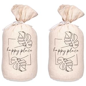 Giftdecor Deurstopper - 2x - 1 kilo - beige - canvas - Happy place - D13 x H26 -