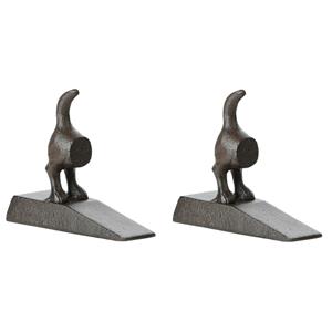 Esschert Design Deurstopper/deurwig hondenstaart - 2x - gietijzer - zwart - 5 x 13 x 11 cm -