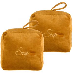 Cosy & Trendy Deurstopper velvet - 2x - 1.4 kilo gewicht - okergeel - met oppak lus - 22 x 20 cm -