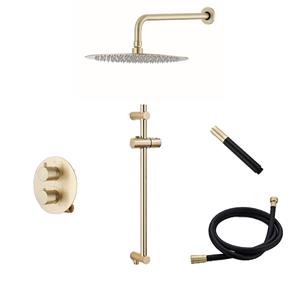 Saniclear Brass Pro inbouw regendouche met 30cm hoofddouche, wandarm en glijstang geborsteld messing rond