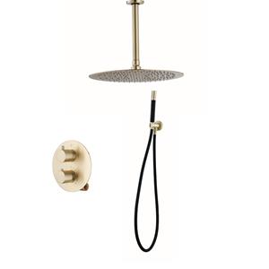 Saniclear Brass Pro inbouw regendouche met 30cm hoofddouche en plafondarm geborsteld messing rond
