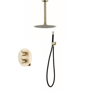 Saniclear Brass Pro inbouw regendouche met 20cm hoofddouche en plafondarm geborsteld messing rond