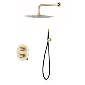 Saniclear Brass Pro inbouw regendouche met 30cm hoofddouche en wandarm geborsteld messing rond