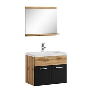 Badplaats Badkamermeubel Montreal Set 02 60 x 35 cm - Eiken met Zwart - Badmeubel met Spiegel