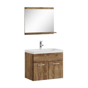 Badplaats Badkamermeubel Montreal Set 02 60 x 35 cm - Bruin Eiken - Badmeubel met Spiegel