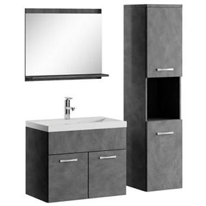 Badplaats Badkamermeubel Set Montreal 60 x 35 cm - Grijs - Badmeubel met spiegel en zijkast