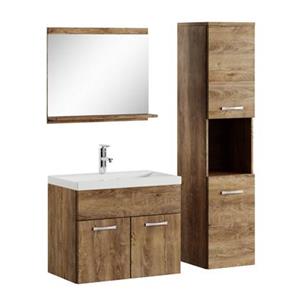 Badplaats Badkamermeubel Set Montreal 60 x 35 cm - Bruin Eiken - Badmeubel met spiegel en zijkast
