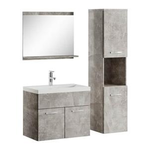 Badplaats Badkamermeubel Set Montreal 60 x 35 cm - Beton Grijs - Badmeubel met spiegel en zijkast