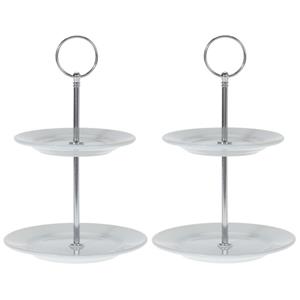 2x Porseleinen etagere 2-laags 21 cm -