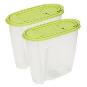 Excellent Houseware Voedselcontainer strooibus - 2x - groen - 1,5 liter - kunststof - 19,5 x 9,5 x 17 cm -