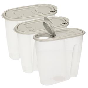 Excellent Houseware Voedselcontainer strooibus - 3x - grijs - 1,5 liter - kunststof - 19,5 x 9,5 x 17 cm -