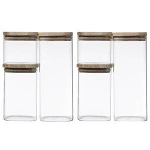 5five Set van 6 voorraadbussen/voorraadpotten 0,5L - 1L - 1,8L glas met houten deksel -