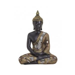 G. Wurm Boeddha beeld zwart/goud zittend 27 cm -