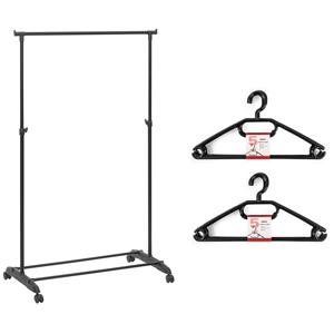 Merkloos Kledingrek met kleding hangers - enkele stang - kunststof/metaal - zwart - 80 x x 160 cm -