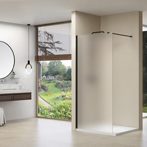 Van Rijn Inloopdouche  ST01 Met Stabilisatiestang 120x200 cm Melkglas 8 mm Zwart