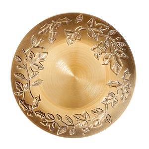 Christmas goods Kaarsenbord/onderbord - goud met bladeren - kunststof - D33 cm - rond -