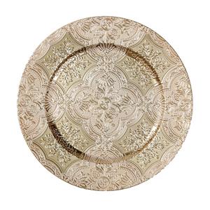 Christmas goods Kaarsenbord/onderbord - goud brokant - kunststof - D33 cm - rond -